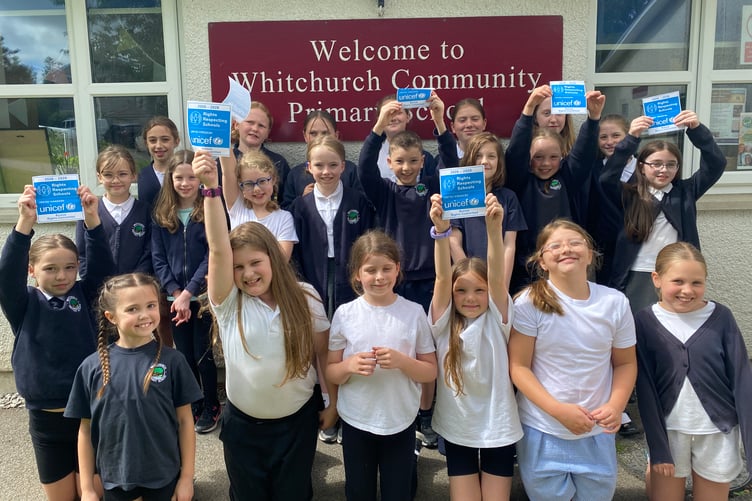 Whitchurch Primary School pupils celebrate their newly formalised rights under the United Nations.