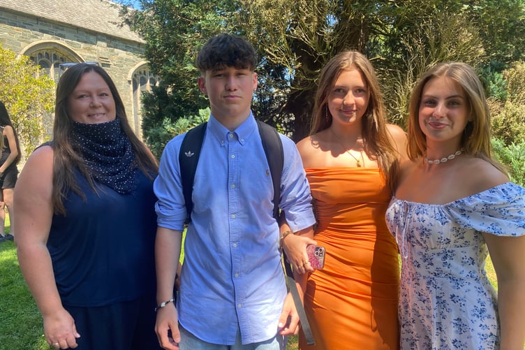 A family gathering at Tavistock College GCSE year 11 graduation ceremony at Tavistock's St Eustachius' Church. Left to right: Scarlett Moon (mum of Ruby Moon) Harvey Taylor, Ruby Moon and Hazel Stead.