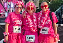 Three Tavistock friends in the pink with charity walk