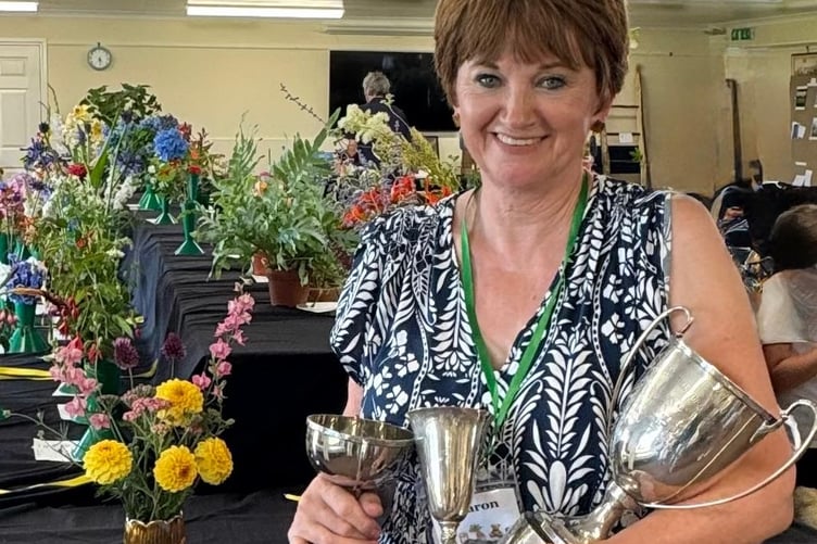 Sharon Wolstenholme's gardening skills wins her three prizes at Bere Alston Flower and Produce Show.