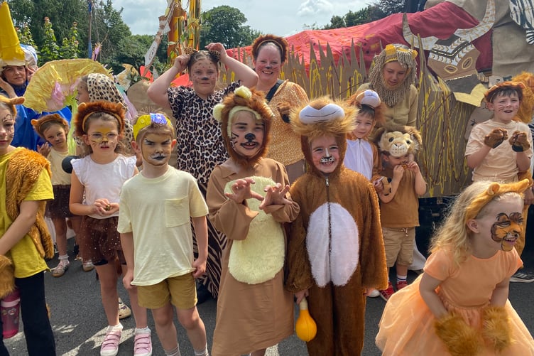 Tavistock Church Schools Federation impressed with their Lion King Celebration contribution to Tavistock Lions Carnival parade.