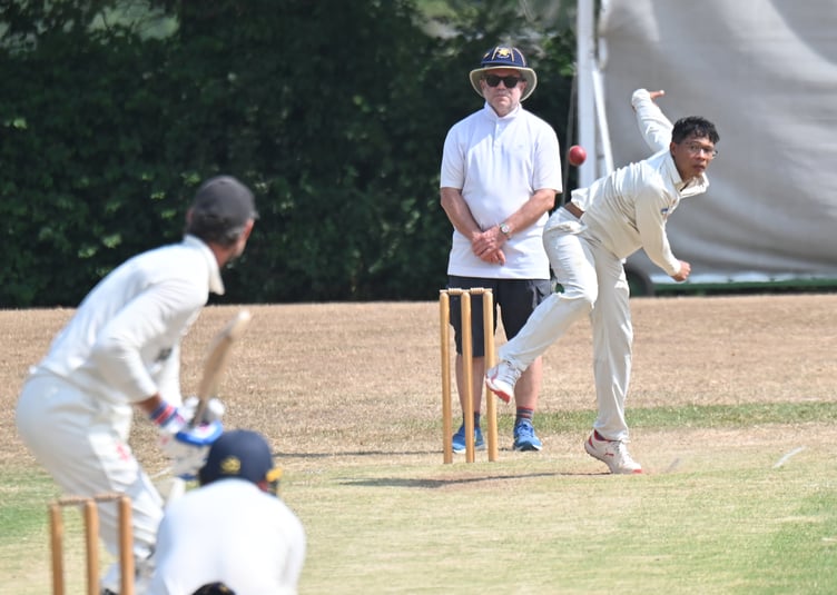 Devon Cricket League D Division West. Abbotskerswell 2nd XI versus Yelverton Bohemians 1st XI. Yelverton bowler Michael Marais