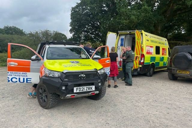 Dartmoor Search and Rescue Team Tavistock treated and stretchered an injured walker to safety on Dartmoor.