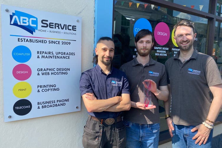 Jack Tuckwell, Nathaniel Daw and Brett KInsman-Daw, of ABC Service, Tavistock, have won an industry award for supporting customers.