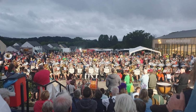 All the Bandamonium bands came together to play outside Hatherleigh Market on the Saturday night.
