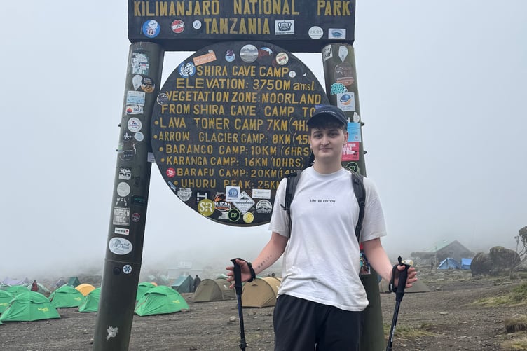 Tommy Warkcup at one of the camps on the volcanic slopes of his sponsored Mt Kilimanjaro climb in aid of the Down's Syndrome Association charity.
