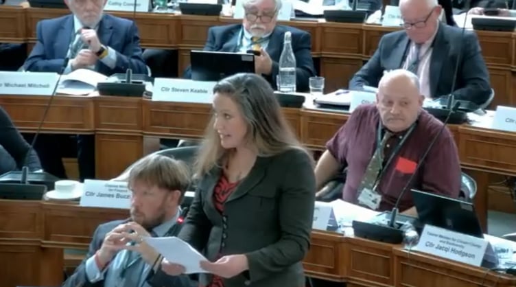 Devon County Council Cabinet member for rural affairs Cheryl Cottle Hunkin speaking in the council chamber.