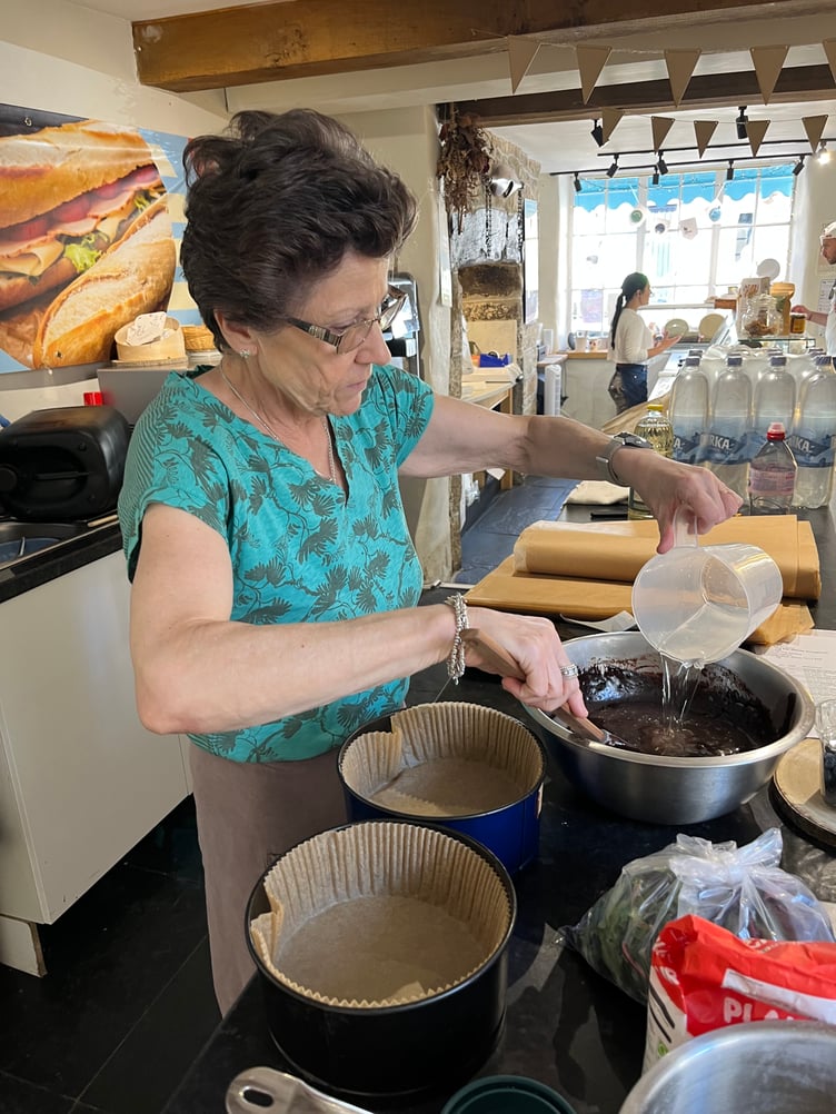 Sue Rogers of the Fat Mouse Dairy in Chagford was still able to make teas and cakes by bringing in water from her home outside the village. Picture by Alison Stephenson