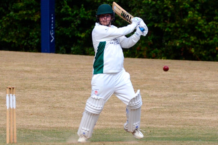 Hatherleigh's Henry d'Alberti-Nicholson thuds the Ipplpen bowling through the covers