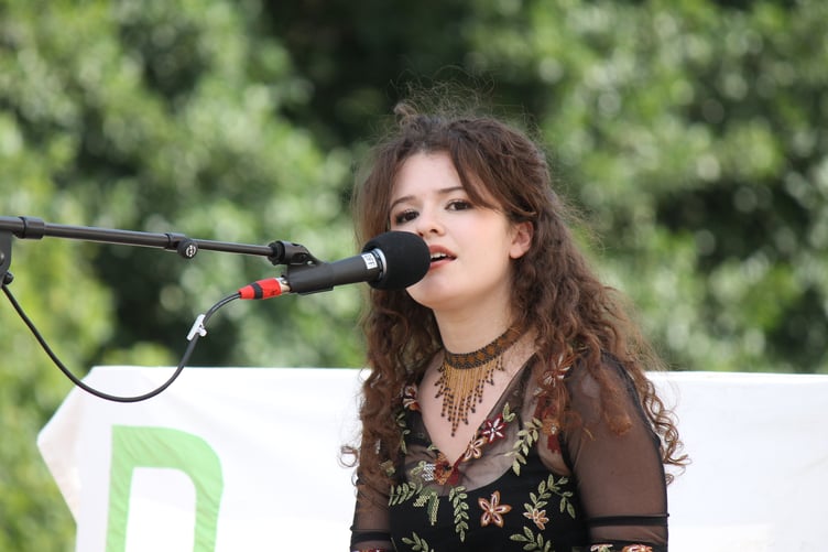 Lily Lakeman, Devon singer-songwriter, broke onto the folk music scene this year, pictured on the Dartmoor Folk Festival main stage. AQ 1961