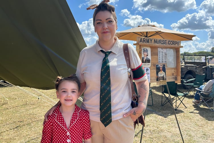 Ginny Murphy and daughter, Mila, six were all dressed up 1940s style, Ginny wearing the Land Army uniform.