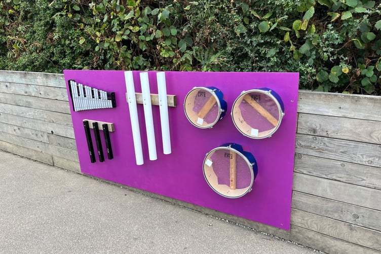 One of the finished music walls in the school playground.
