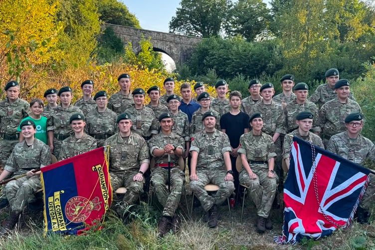 Second Lieutenant Sam Caunter, Detachment Commander of Okehampton Army Cadets (front, fourth from right) with the cadet force.