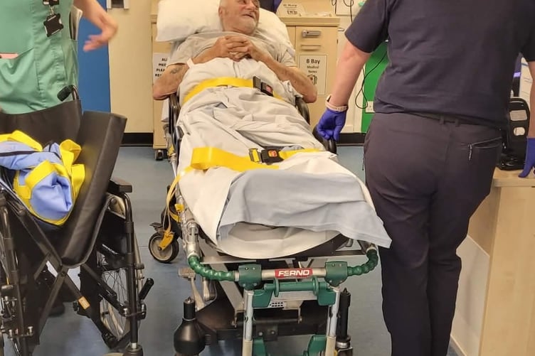 Collytown farmer Arthur Blamey at Derriford Hospital after his severe crush injuries.