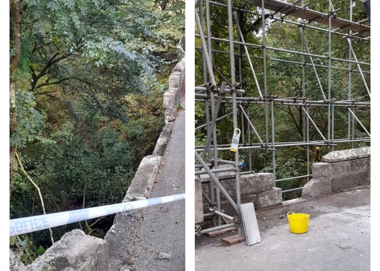 The parapet of the bridge was knocked into the River Lyd in the impact of the crash.