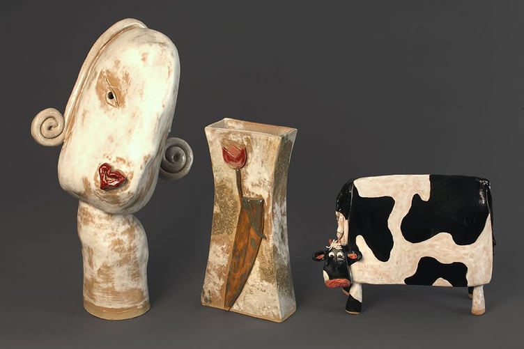 Potter Corrinne Wright will be showing her work at the Drawn to the Valley exhibitions at various venues this month. Pictured are her handcrafted stoneware and earthenware pieces for house and garden.