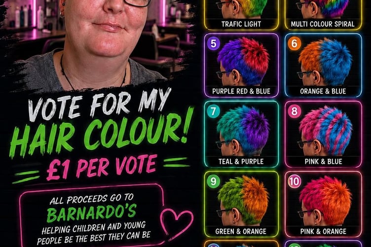 Tavistock Co-op worker Jen Powers-Horn is asking customers to raise funds for Barnado's by choosing her new hair colour.