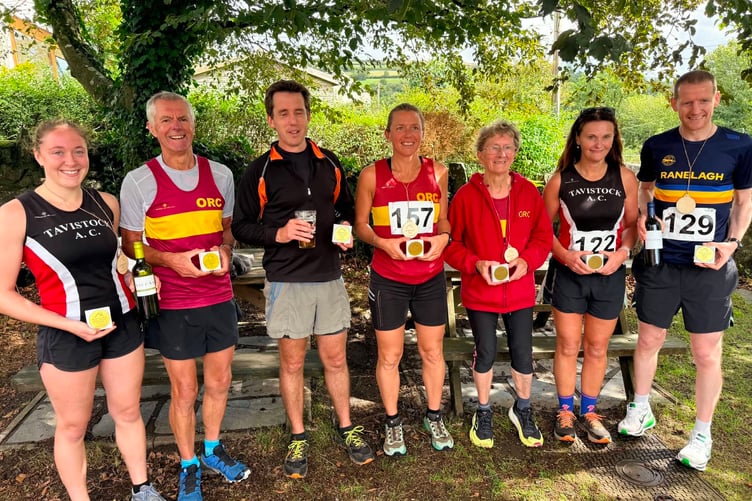 The winners of the Peter Tavy Plod multi-terrain running race onto Dartmoor and back to the village.