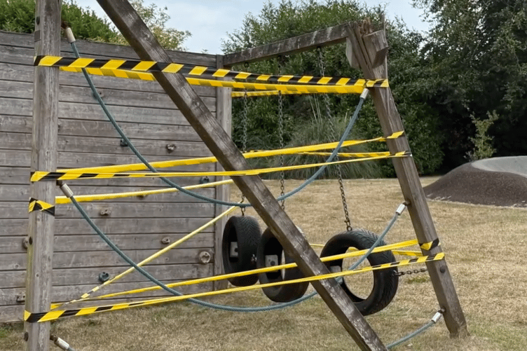 A section of North Tawton's climbing frame was fenced off