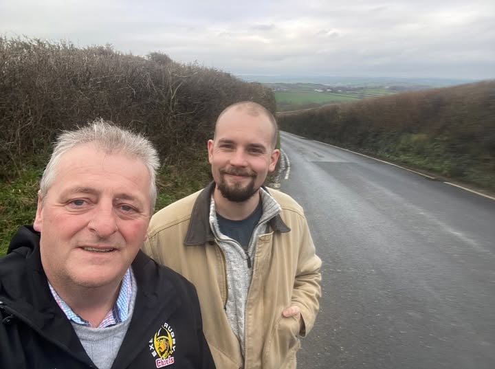 Cllrs Frank Biederman and Ed Tyldesley inspecting potholes on the B3233 from Barnstaple to Torrington. Image courtesy: Frank Biederman/ Ed Tyldesley