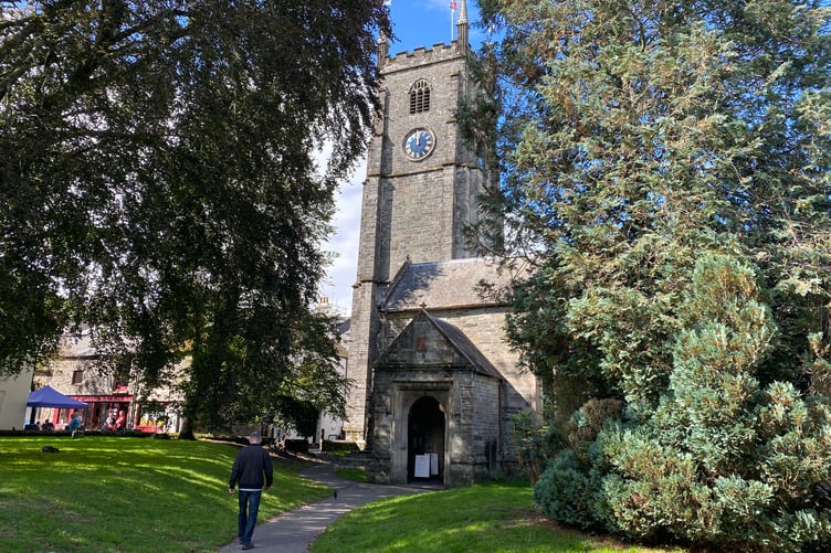 Tavistock's town centre St Eustachius' Church is causing passers-by to think the town is stuck in time as the tower clock hands have been stuck on 12 for the past two weeks or more.
