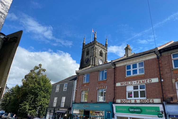 Tavistock's town centre St Eustachius' Church is causing passers-by to think the town is stuck in time as the tower clock hands have been stuck on 12 for the past two weeks or more.