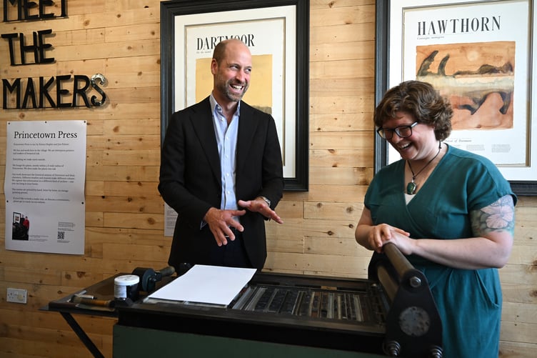Prince William has a go at letterpress printing with the Princetown Press