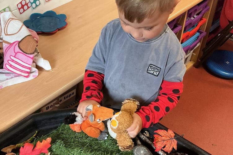 Horrabridge School children entered the imaginative world of children's author Julia Donaldson story characters for a day, including bringing their own related toys.
