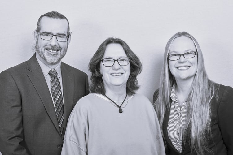 Keri Jones, centre, (founder and MD of Roots Shoots & Boots Limited and Feonyx Administration Solutions Technology Limited), and Andrew and Katherine Wing of Tavistock-based Wings Accountants Limited.
