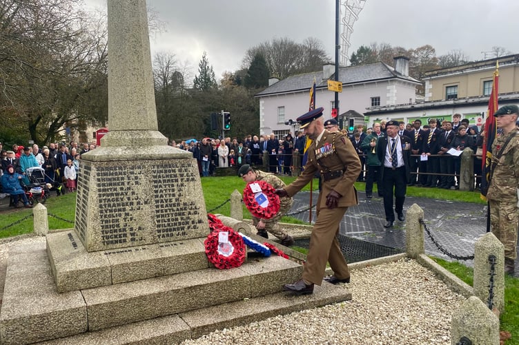This year's Tavistock Remembrance Parade is on November 8. Pictured is an Army officer laying a wreath at the town's war memorial last year.