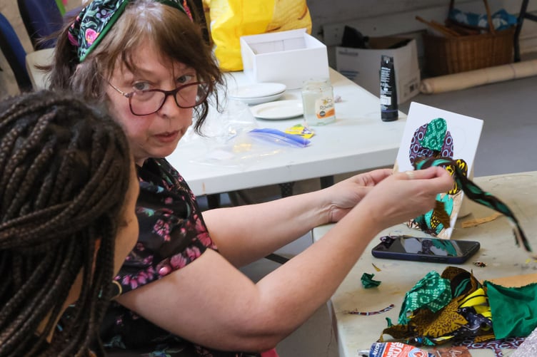 Creating designs at a Tavistock Respect Festival fabric print design workshop. Picture by Greg Symon.