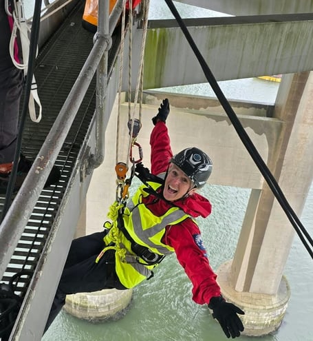 Dartmoor Search and Rescue Tavistock Team member Heather Smyly has scooped a prestigious Woman of the Year Award. She s pictured on a ropes rescue training exercise hanging off the Saltash Bridge.