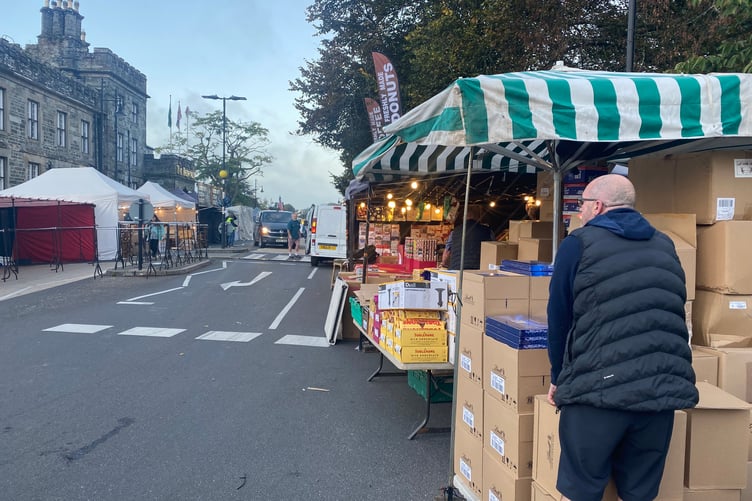 One of the 200 stallholders setting up today ready for the expected crowds at Tavistock Goose Fair today.