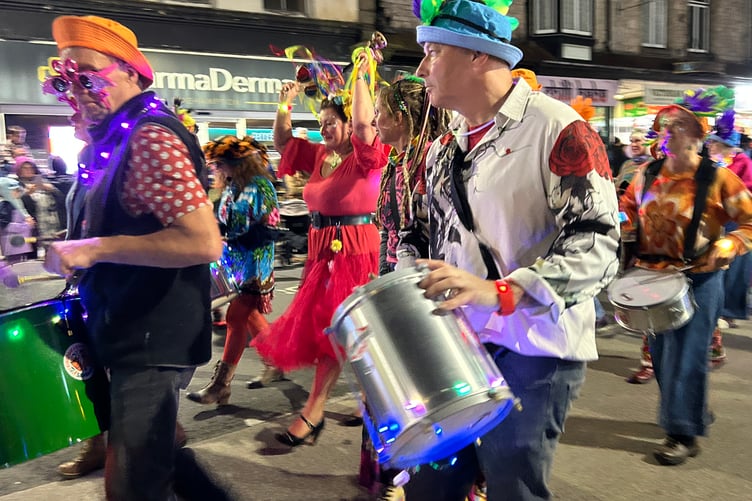 Drummers drumming Okehampton Carnimval 2026