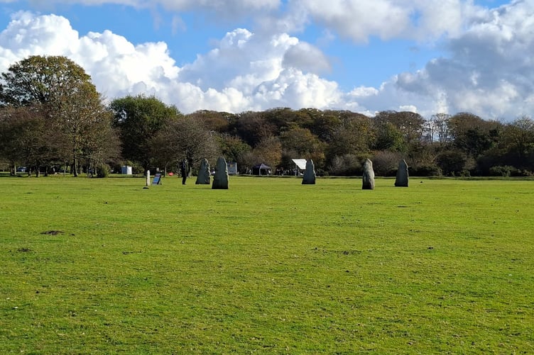BBC TV's Beyond Paradise film crews are focussing on the West Devon area with a ring of standing stones recreated on Yelverton old airfield.