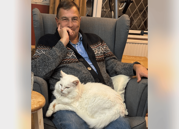 Martin Wrigley with his daughter's cat, Ignatius D Flufflesworth