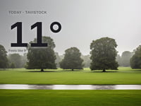Tavistock: rainy day, high of 11°C