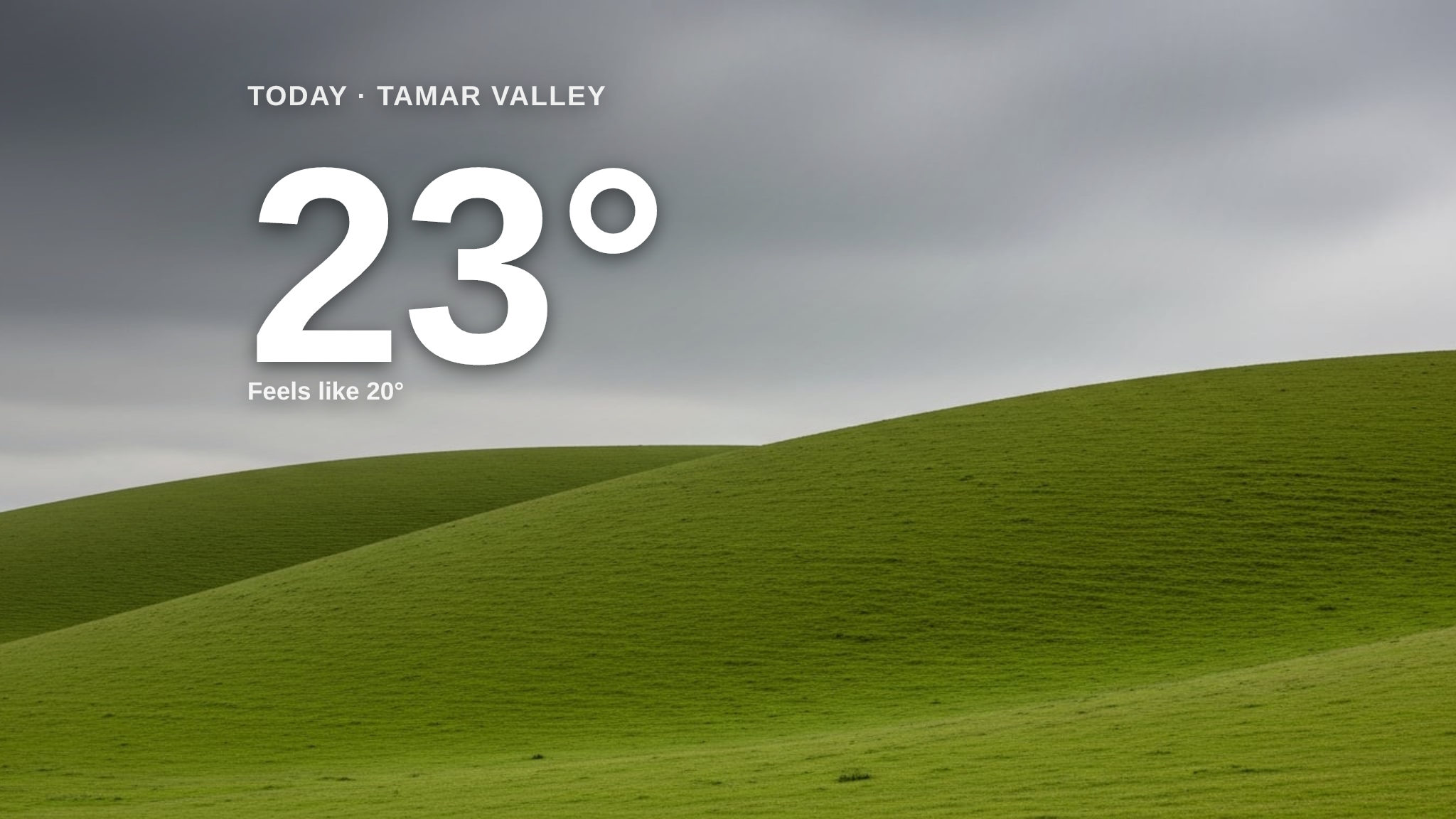 Tamar Valley: overcast day, high of 23°C