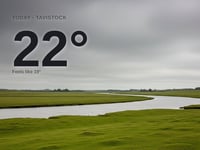 Tavistock: overcast day, high of 22°C