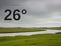 Tavistock: overcast day, high of 26°C