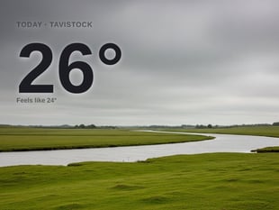 Tavistock: overcast day, high of 26°C